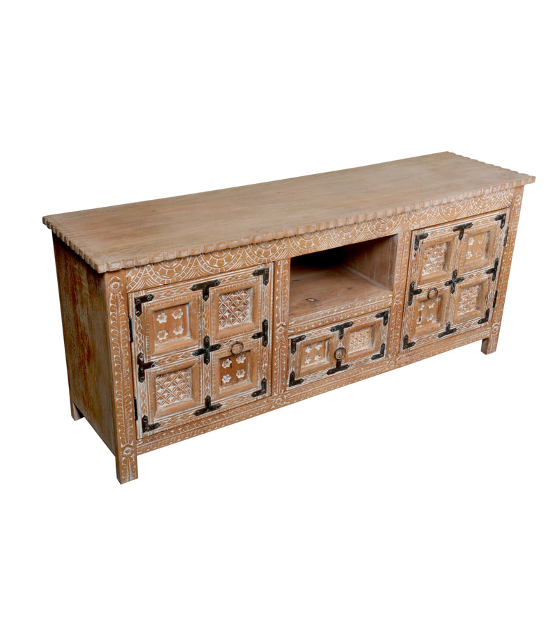 Ranthambore Chest - Hand-Carved Wooden Storage with Vintage Latch Accents