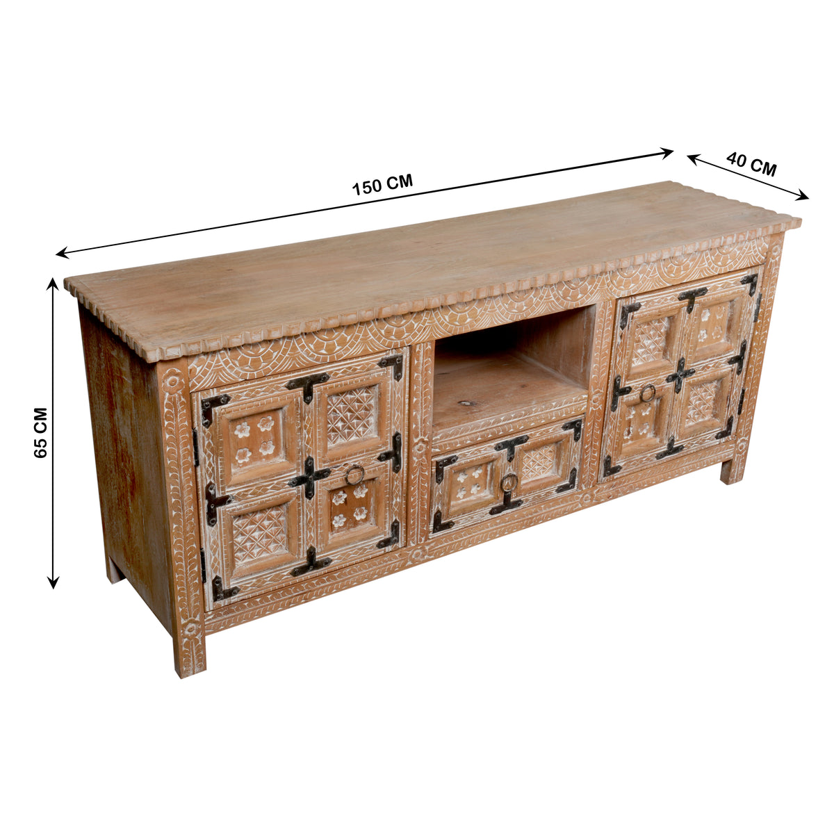 Ranthambore Chest - Hand-Carved Wooden Storage with Vintage Latch Accents