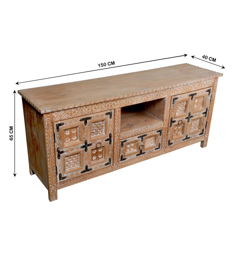 Ranthambore Chest - Hand-Carved Wooden Storage with Vintage Latch Accents