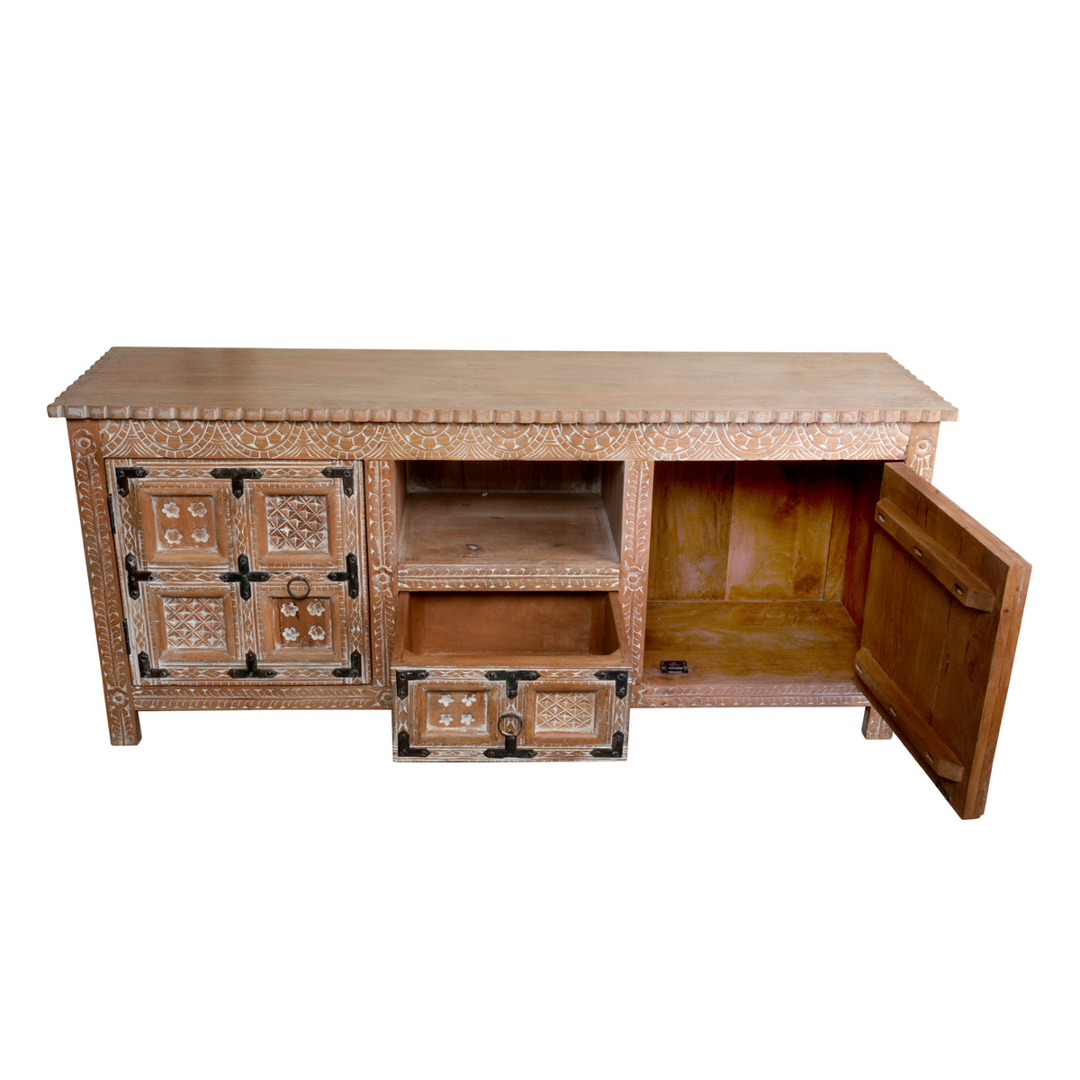 Ranthambore Chest - Hand-Carved Wooden Storage with Vintage Latch Accents