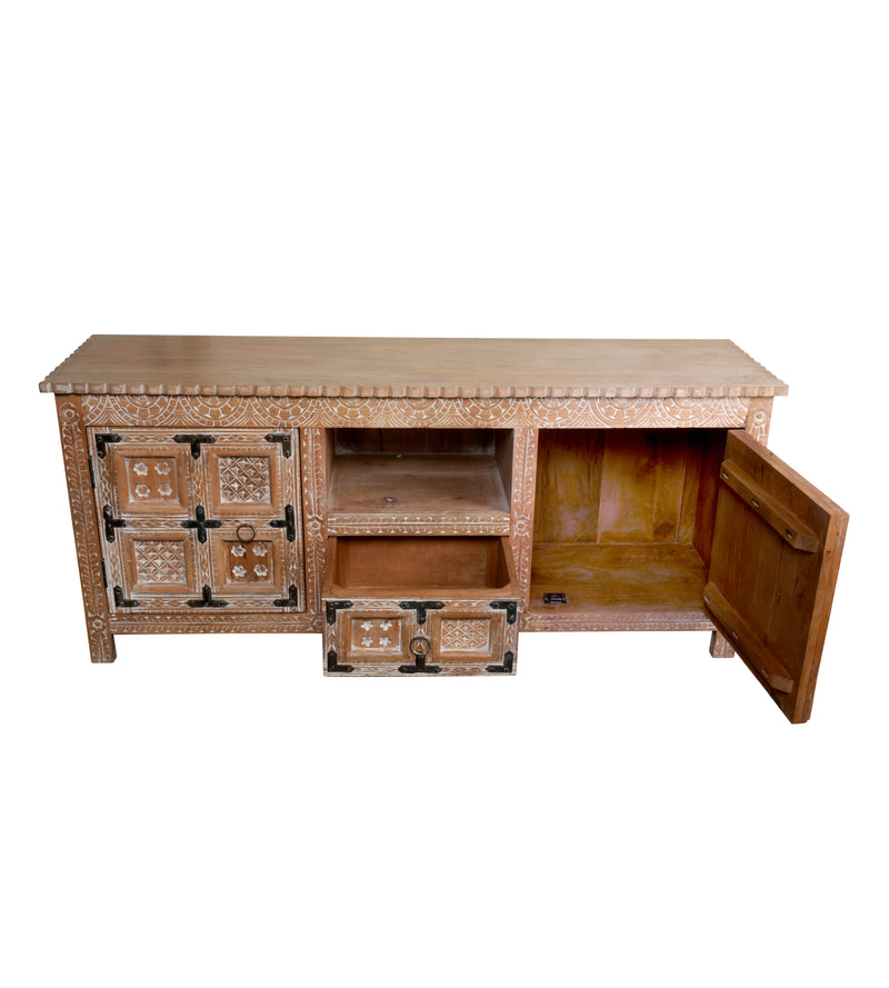 Ranthambore Chest - Hand-Carved Wooden Storage with Vintage Latch Accents