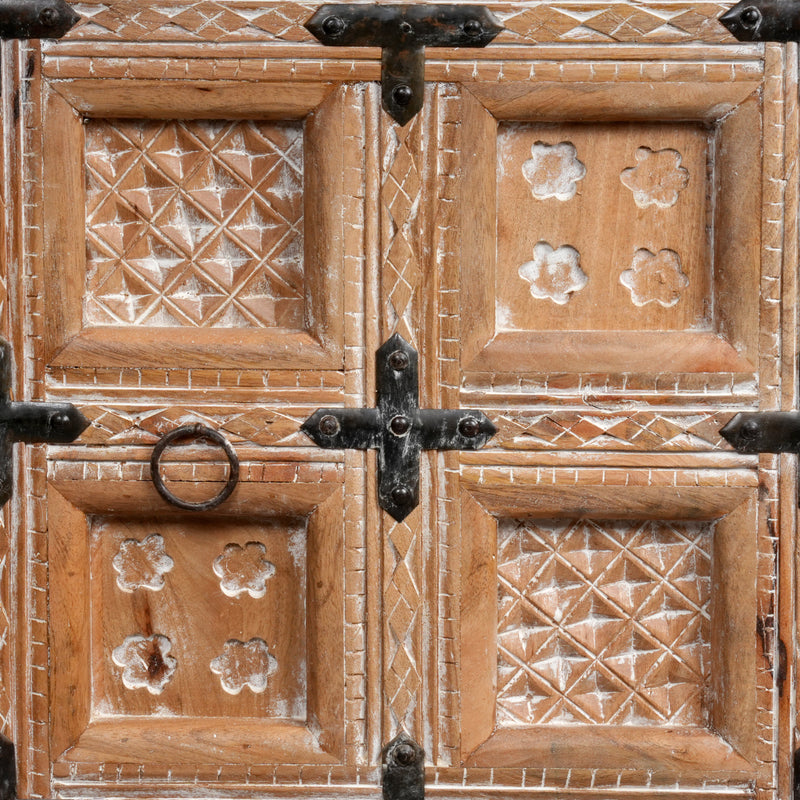Ranthambore Chest - Hand-Carved Wooden Storage with Vintage Latch Accents