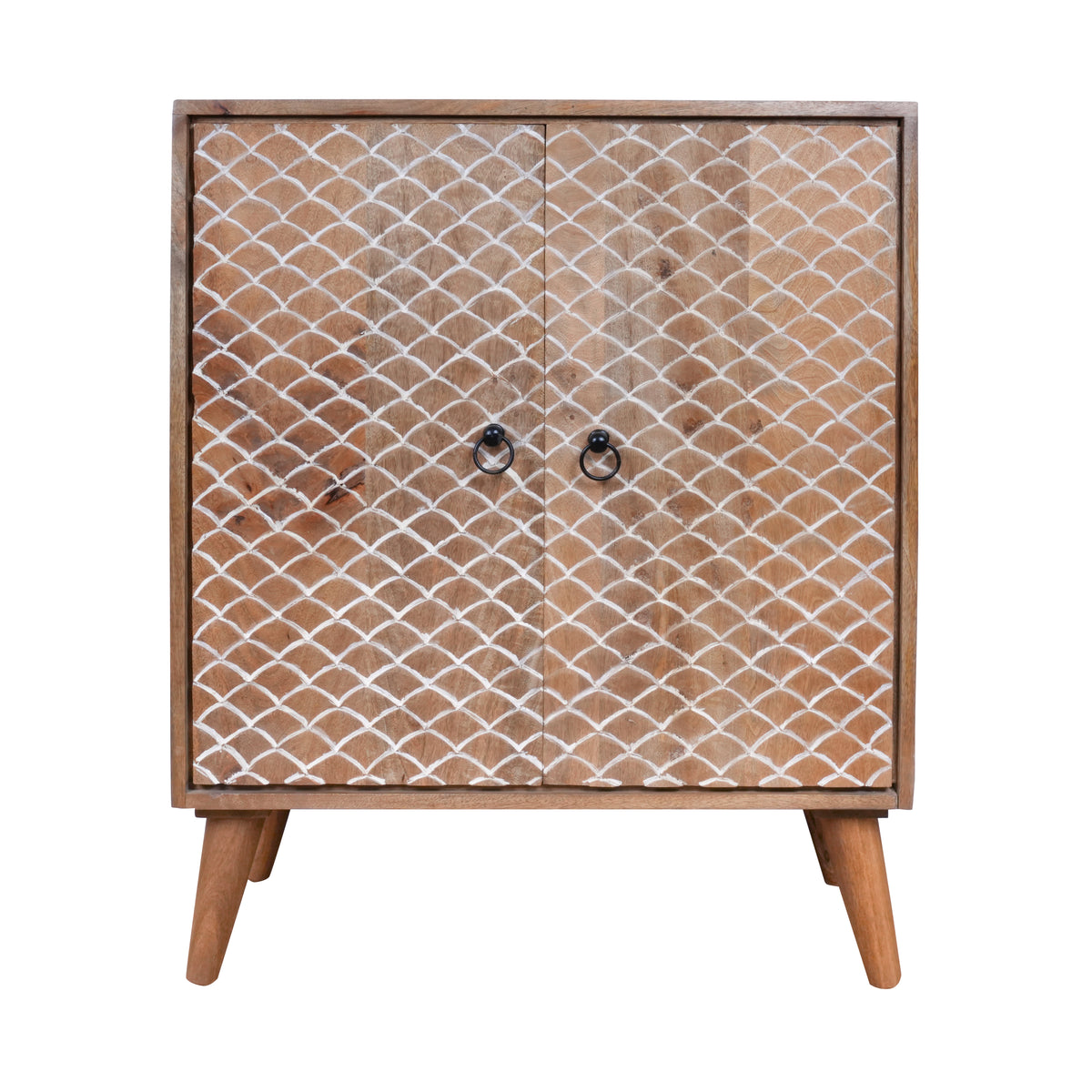 Mehr Jaal Sideboard - Wooden Two-Door Cabinet with Hand-Carved Lattice Design