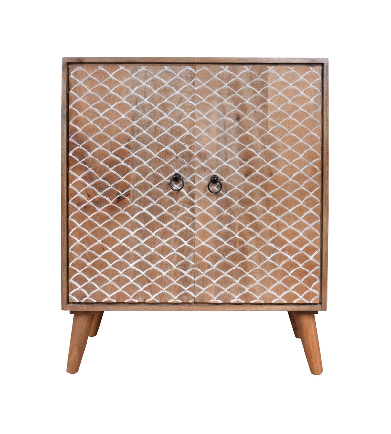 Mehr Jaal Sideboard - Wooden Two-Door Cabinet with Hand-Carved Lattice Design