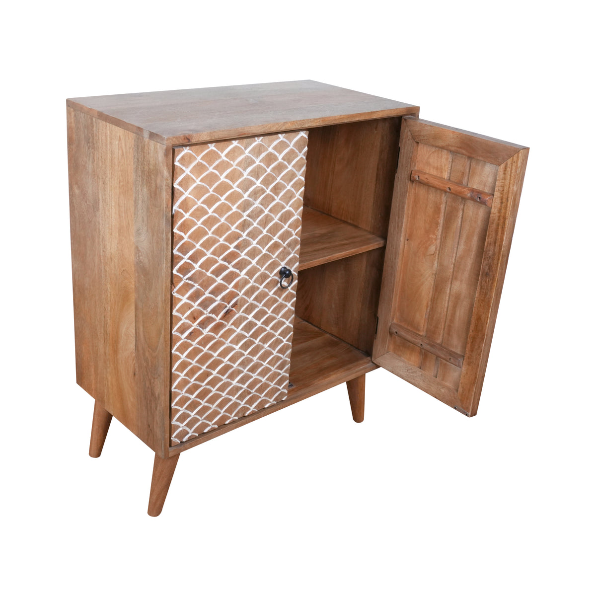 Mehr Jaal Sideboard - Wooden Two-Door Cabinet with Hand-Carved Lattice Design