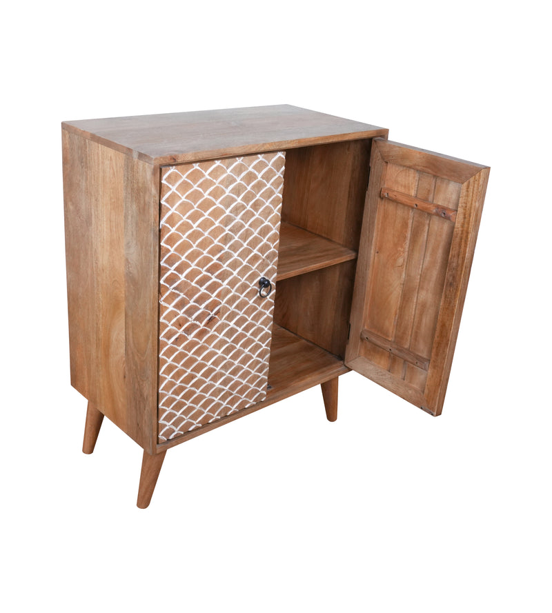 Mehr Jaal Sideboard - Wooden Two-Door Cabinet with Hand-Carved Lattice Design