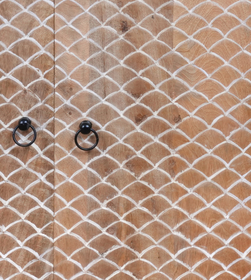 Mehr Jaal Sideboard - Wooden Two-Door Cabinet with Hand-Carved Lattice Design