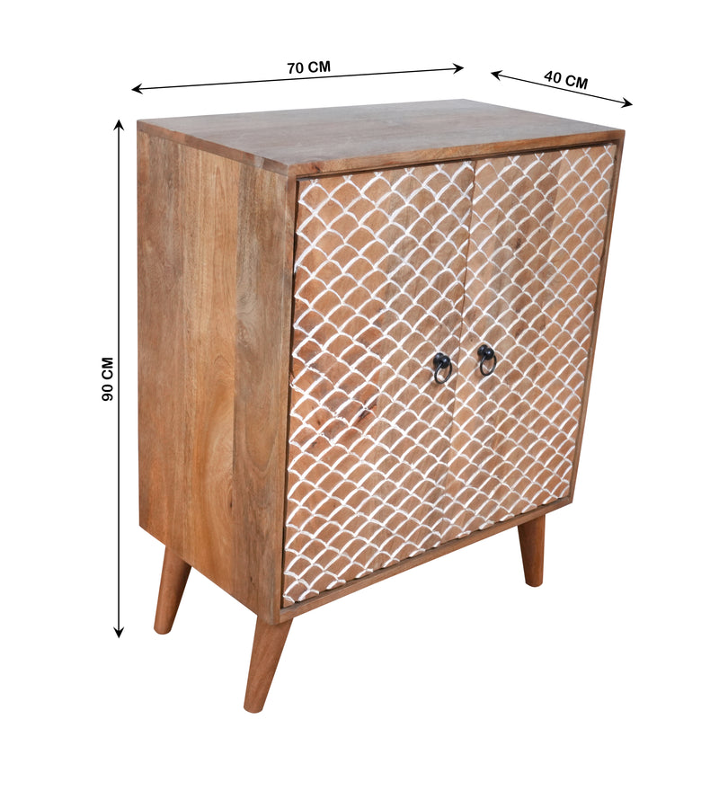 Mehr Jaal Sideboard - Wooden Two-Door Cabinet with Hand-Carved Lattice Design