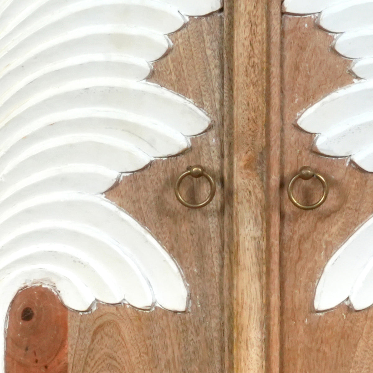 Palmyra Cabinet - Two-Door Wooden Cabinet with White Palm Carvings in Natural Finish
