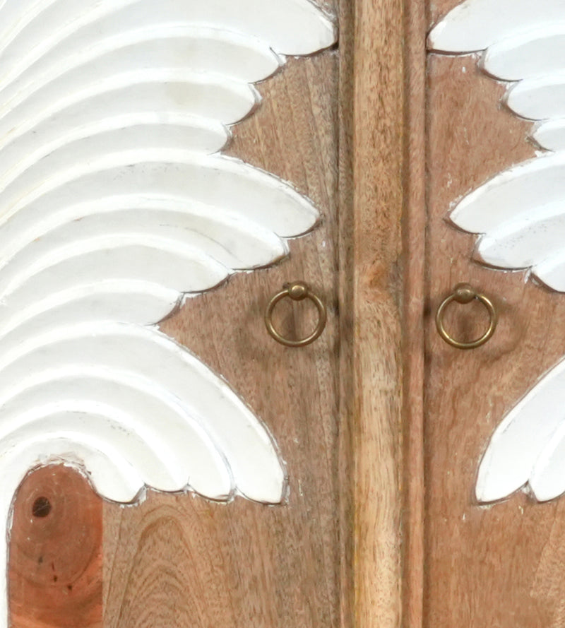Palmyra Cabinet - Two-Door Wooden Cabinet with White Palm Carvings in Natural Finish