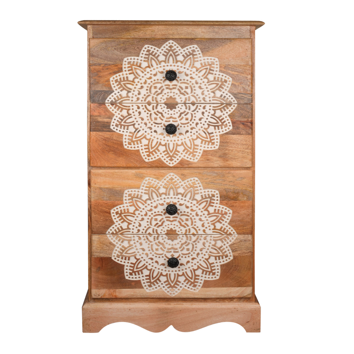Mandala Chest - Four-Drawer Wooden Chest with Intricate Mandala Carvings