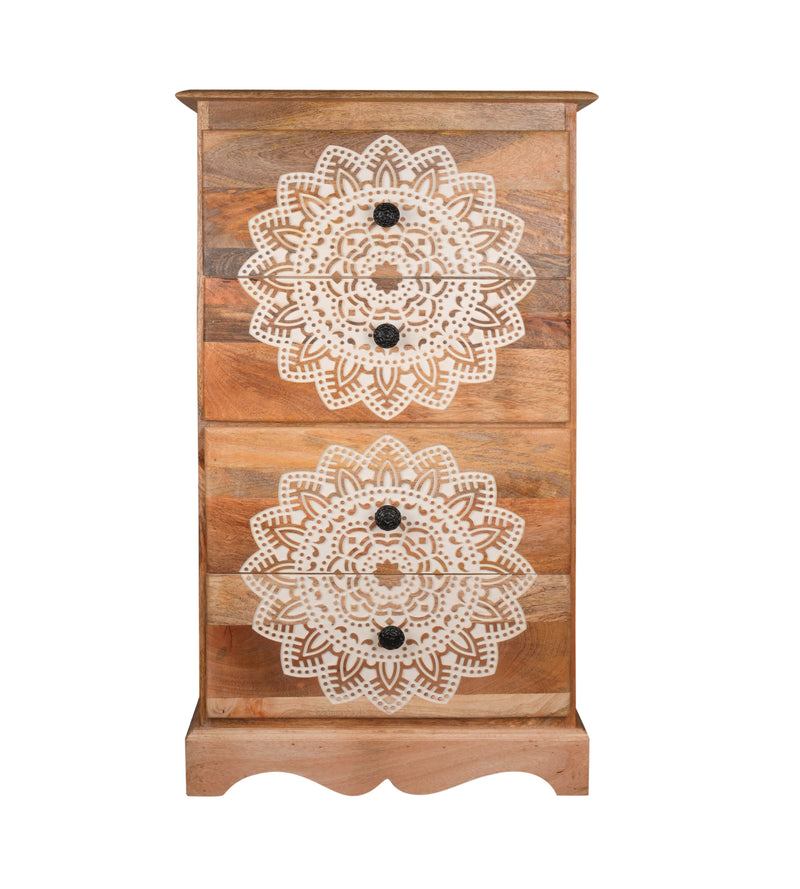 Mandala Chest - Four-Drawer Wooden Chest with Intricate Mandala Carvings