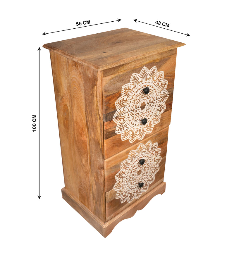 Mandala Chest - Four-Drawer Wooden Chest with Intricate Mandala Carvings
