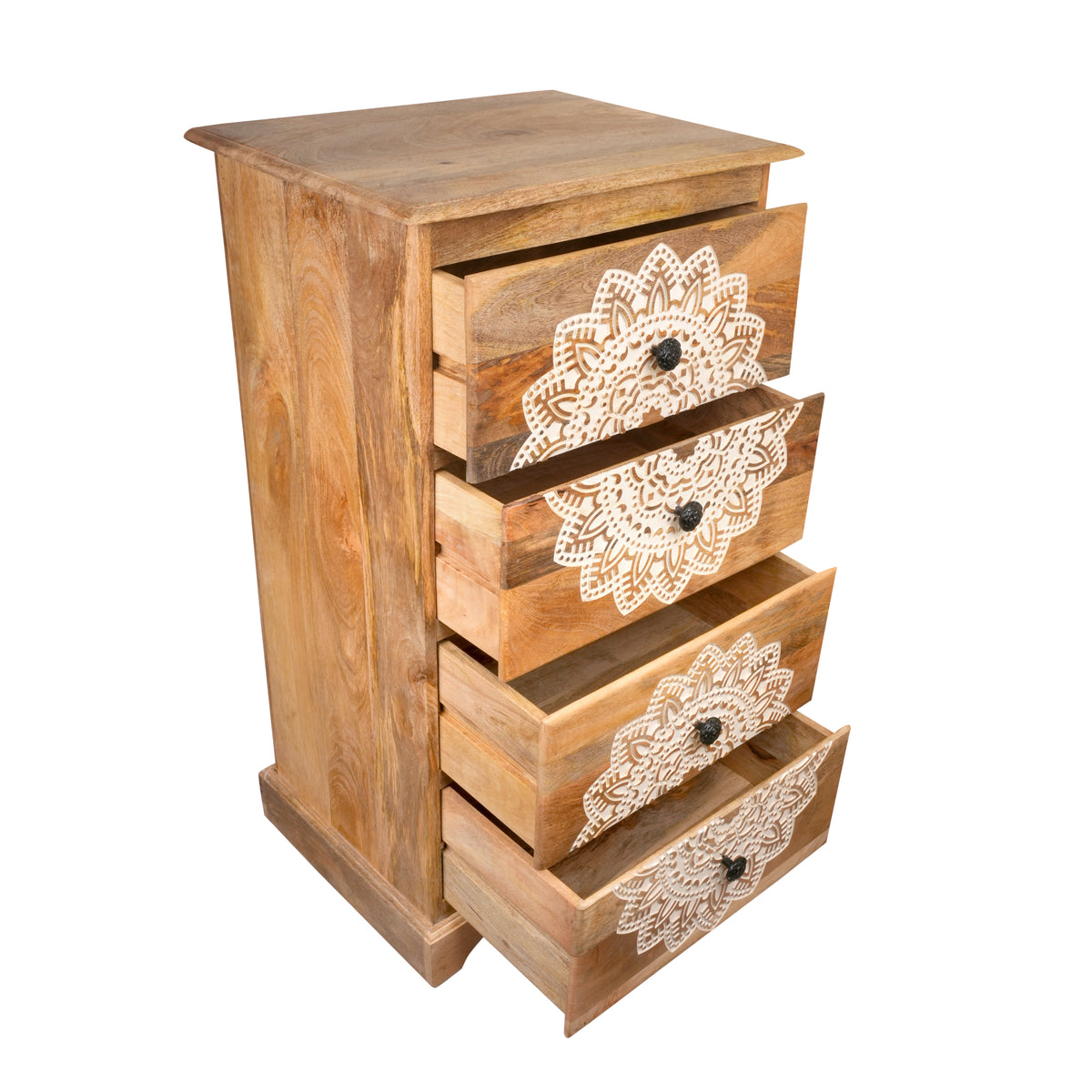 Mandala Chest - Four-Drawer Wooden Chest with Intricate Mandala Carvings