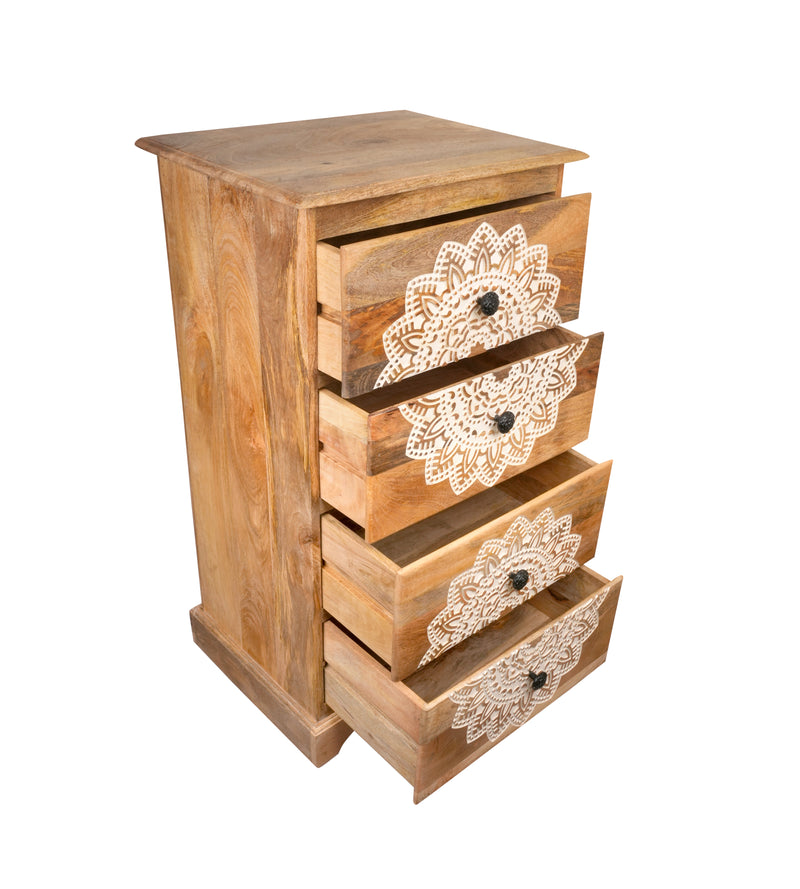 Mandala Chest - Four-Drawer Wooden Chest with Intricate Mandala Carvings