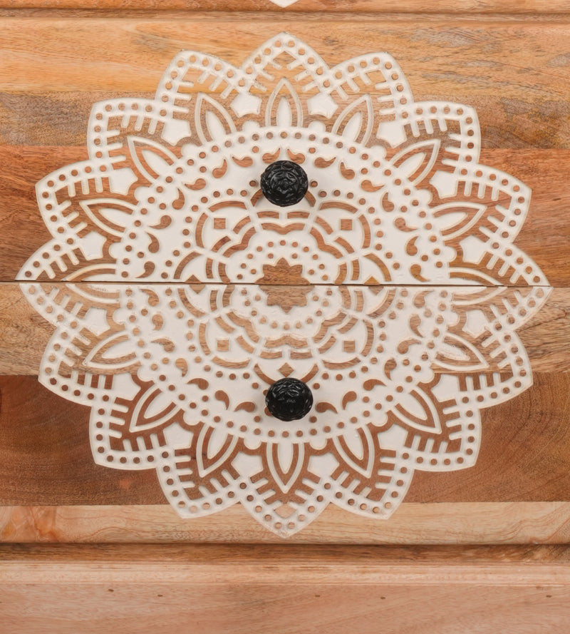 Mandala Chest - Four-Drawer Wooden Chest with Intricate Mandala Carvings