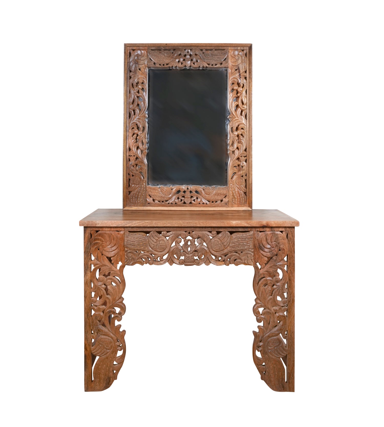 Rajgadh Console Set - Handcarved Wooden Console Table with Ornate Mirror Frame