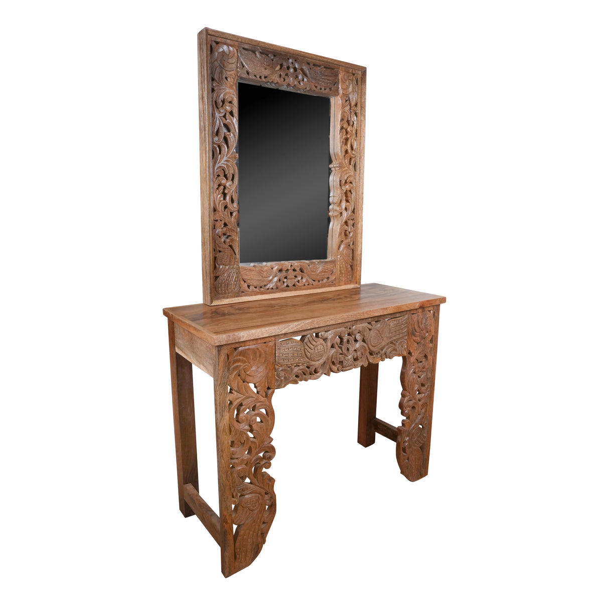 Rajgadh Console Set - Handcarved Wooden Console Table with Ornate Mirror Frame