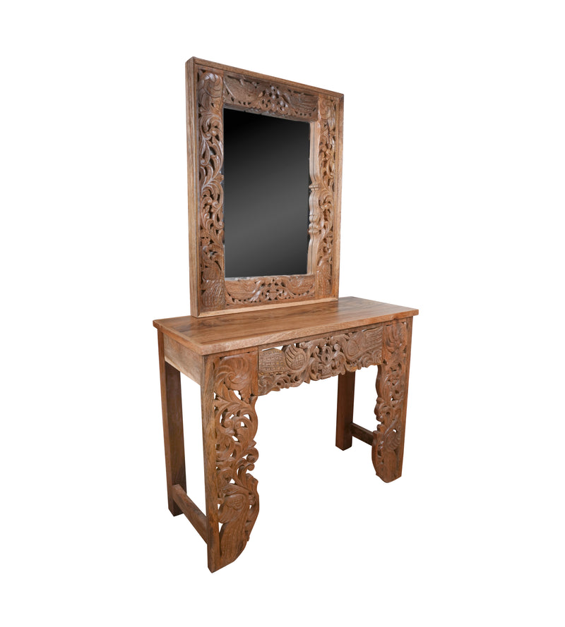 Rajgadh Console Set - Handcarved Wooden Console Table with Ornate Mirror Frame