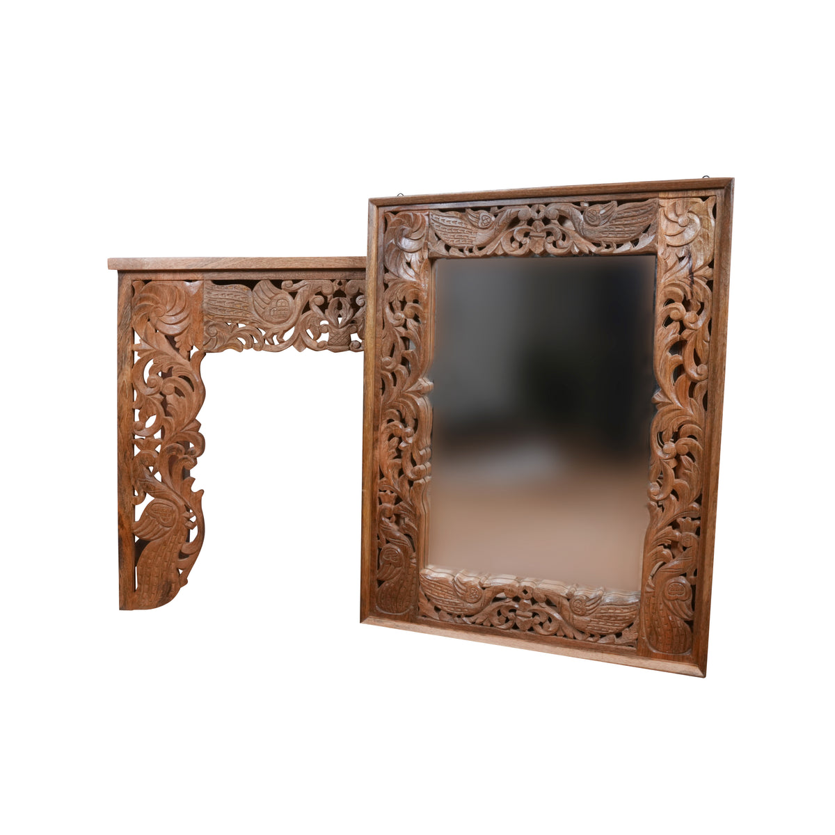 Rajgadh Console Set - Handcarved Wooden Console Table with Ornate Mirror Frame
