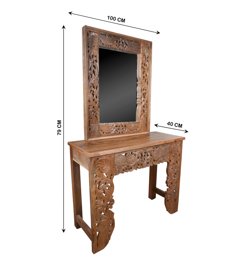 Rajgadh Console Set - Handcarved Wooden Console Table with Ornate Mirror Frame