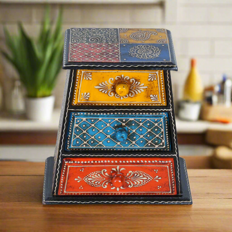 Hand-Painted Wooden Tapered 3-Drawer Storage Chest