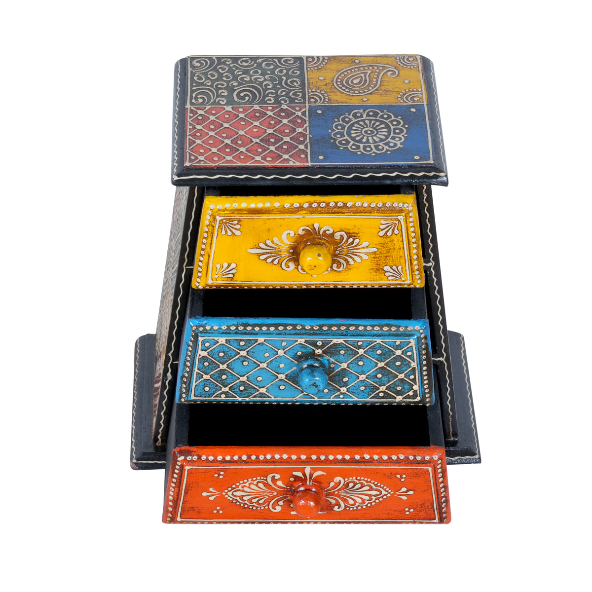 Hand-Painted Wooden Tapered 3-Drawer Storage Chest