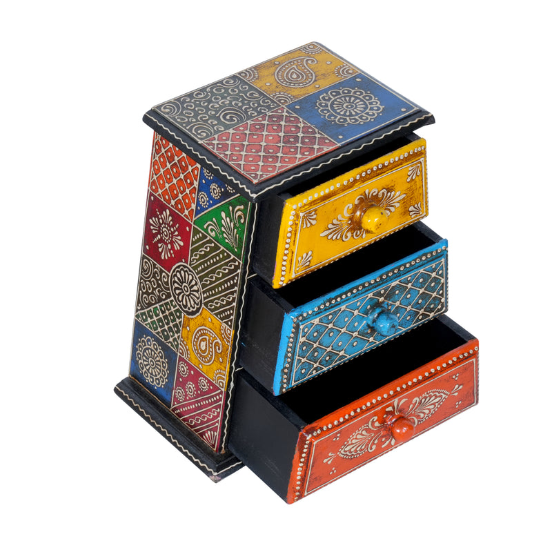 Hand-Painted Wooden Tapered 3-Drawer Storage Chest