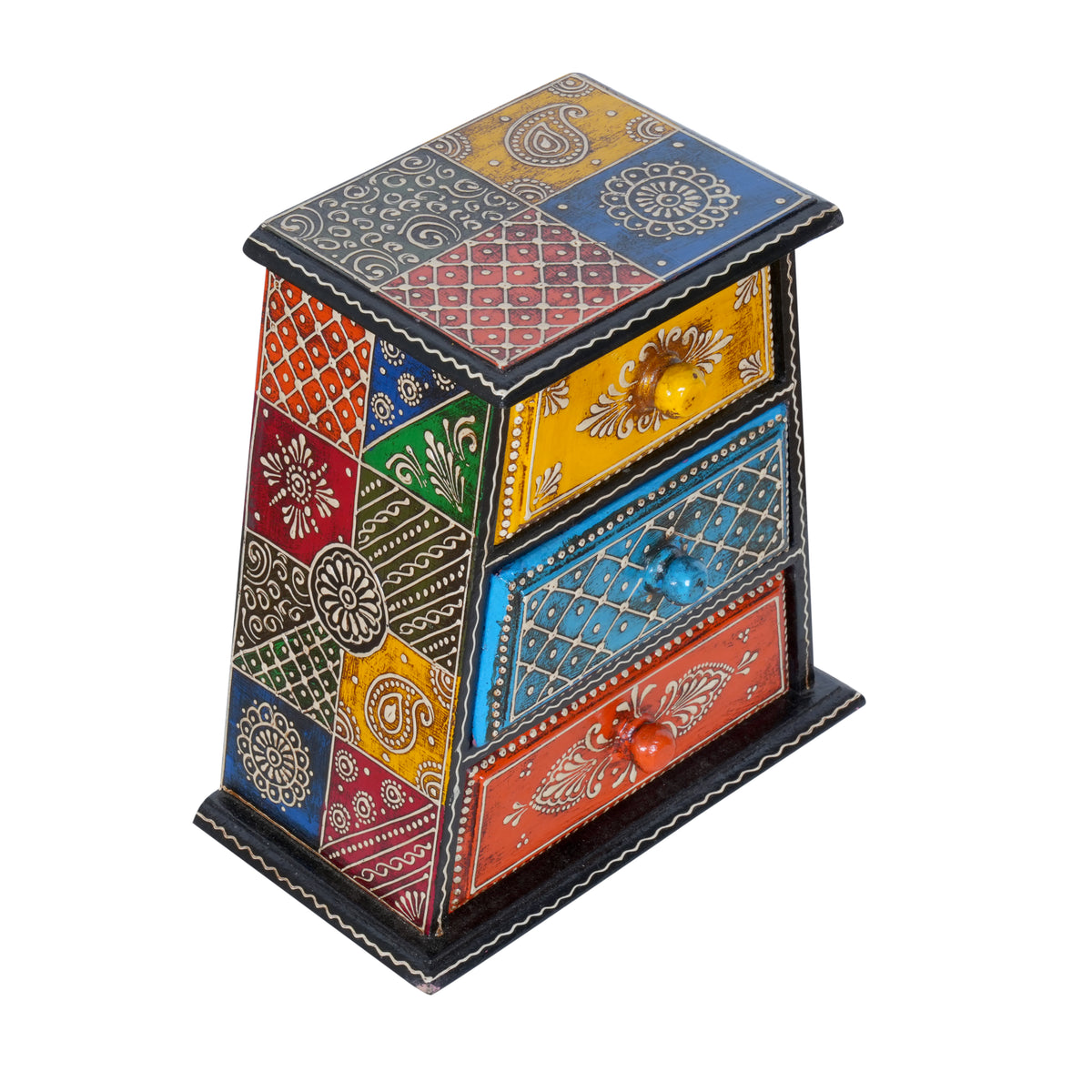 Hand-Painted Wooden Tapered 3-Drawer Storage Chest