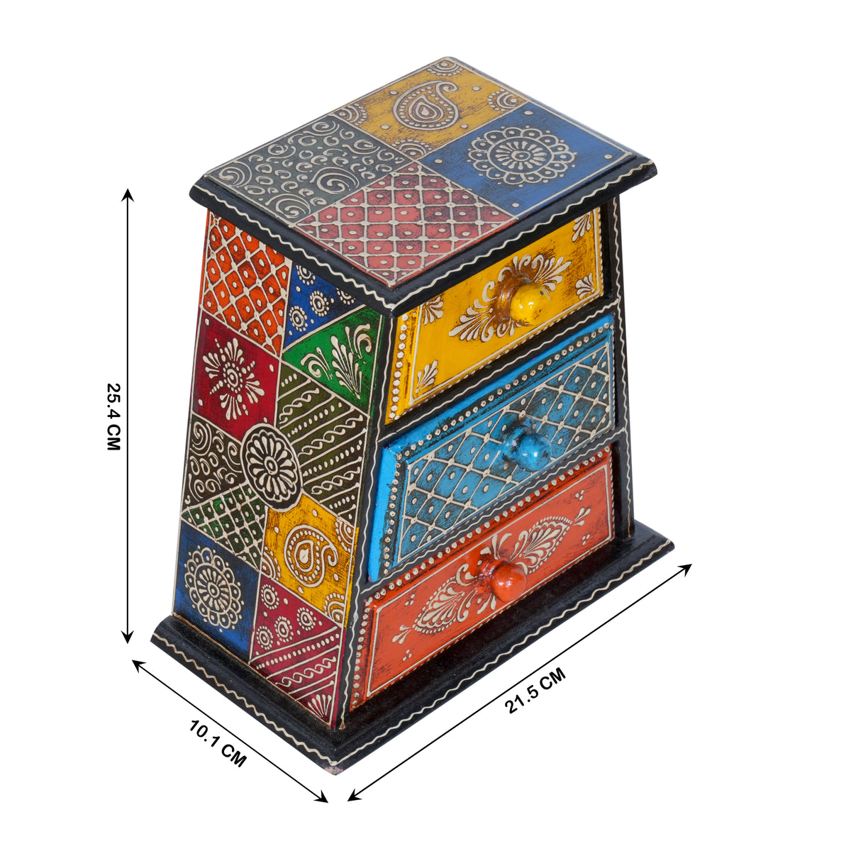 Hand-Painted Wooden Tapered 3-Drawer Storage Chest