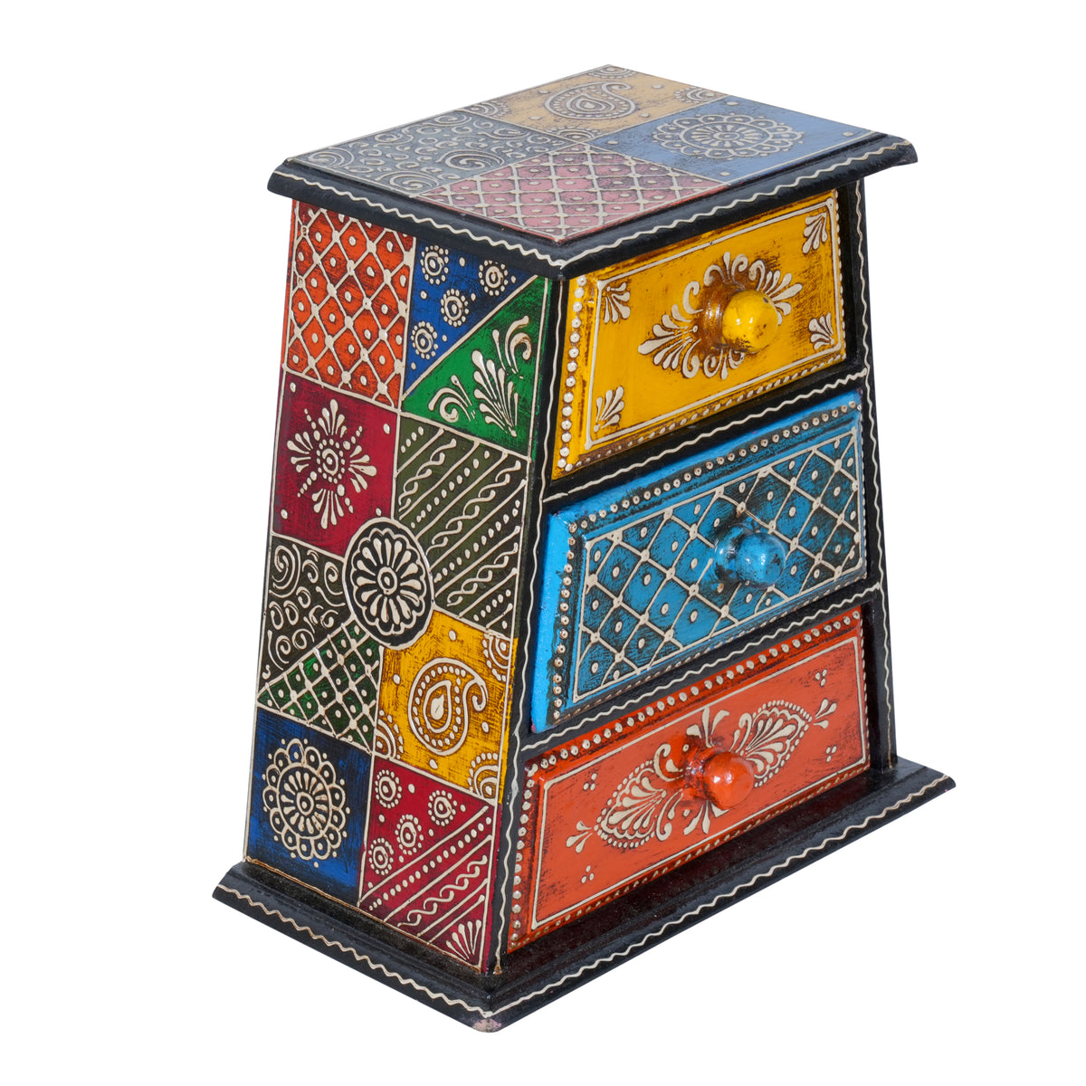 Hand-Painted Wooden Tapered 3-Drawer Storage Chest