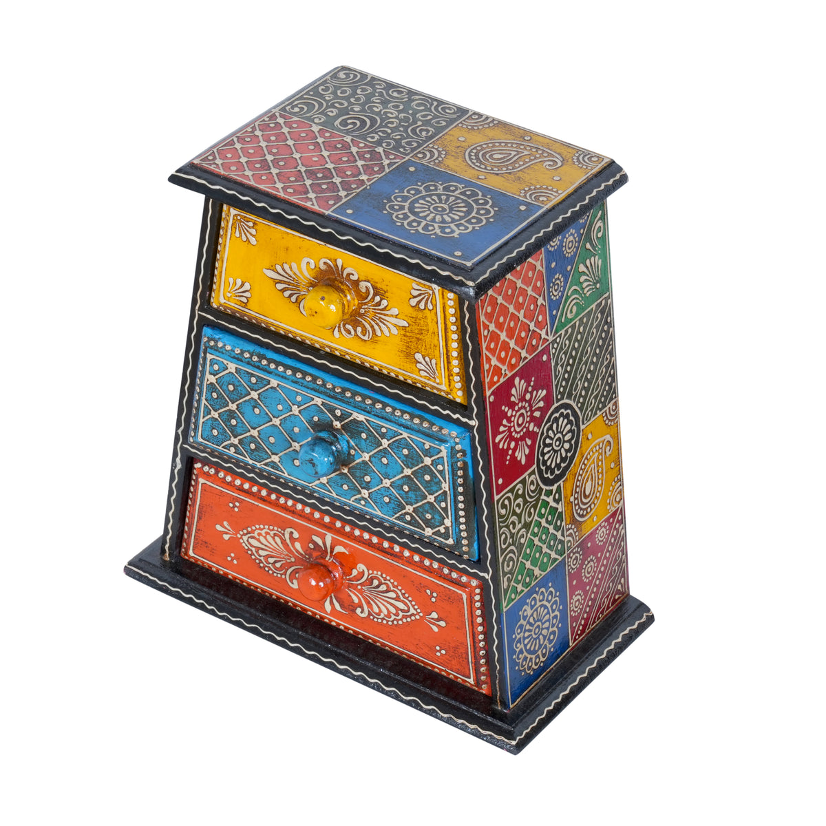 Hand-Painted Wooden Tapered 3-Drawer Storage Chest