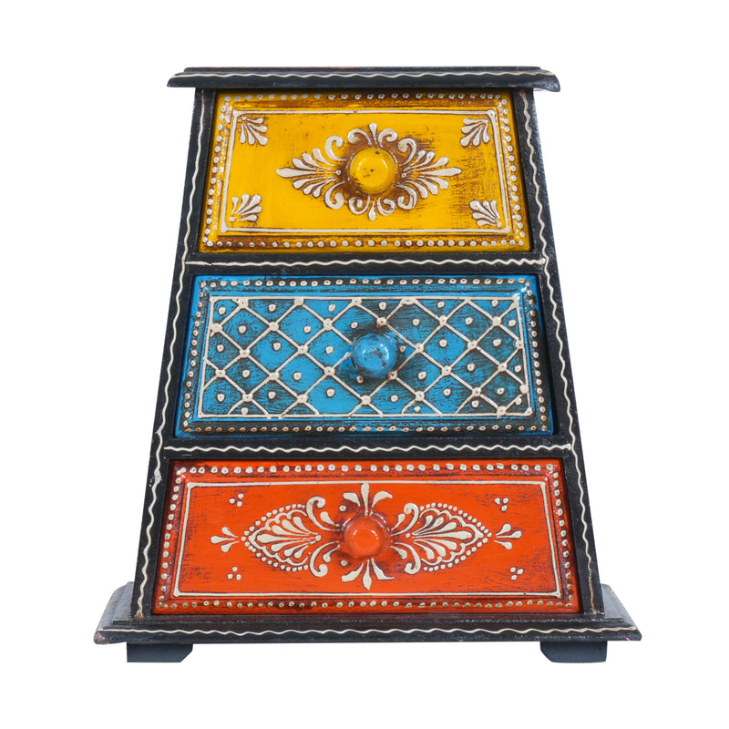 Hand-Painted Wooden Tapered 3-Drawer Storage Chest