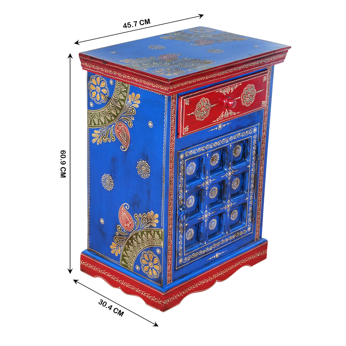 The Marwari Nightstand - Vibrant Hand-Painted Wooden Bedside Cabinet with Drawer