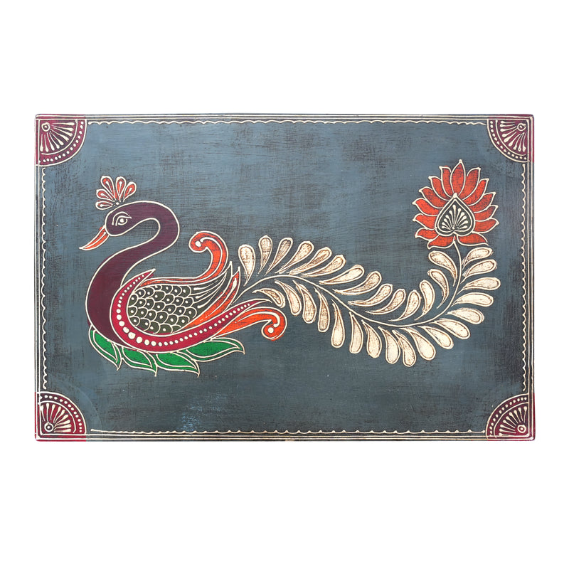 The Shekhawati Cabinet - Hand-Painted Wooden Bedside Cabinet with Jali Door