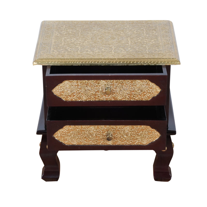 The Mughal Trunk - Brass Inlay Wooden 2-Drawer Accent Chest