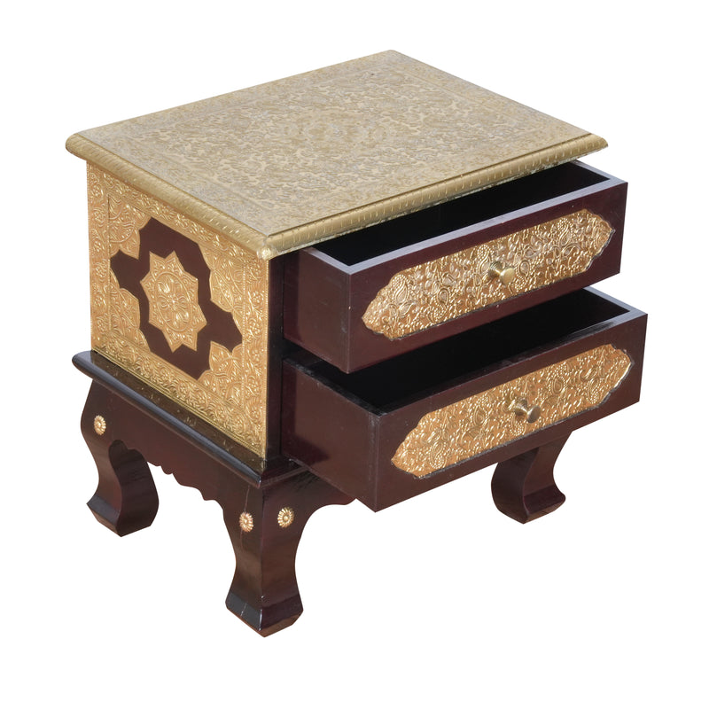 The Mughal Trunk - Brass Inlay Wooden 2-Drawer Accent Chest