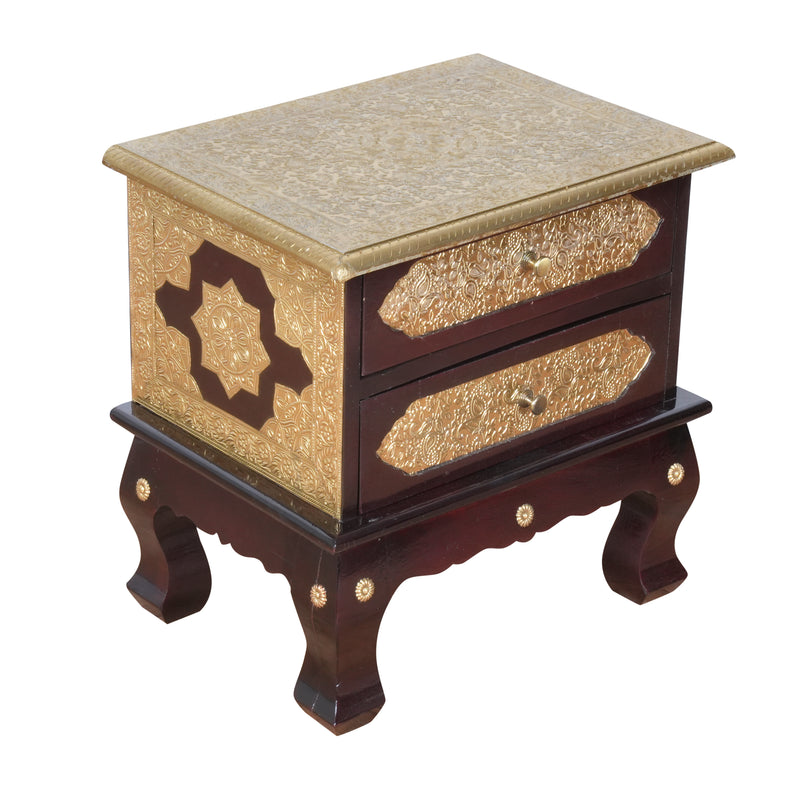 The Mughal Trunk - Brass Inlay Wooden 2-Drawer Accent Chest