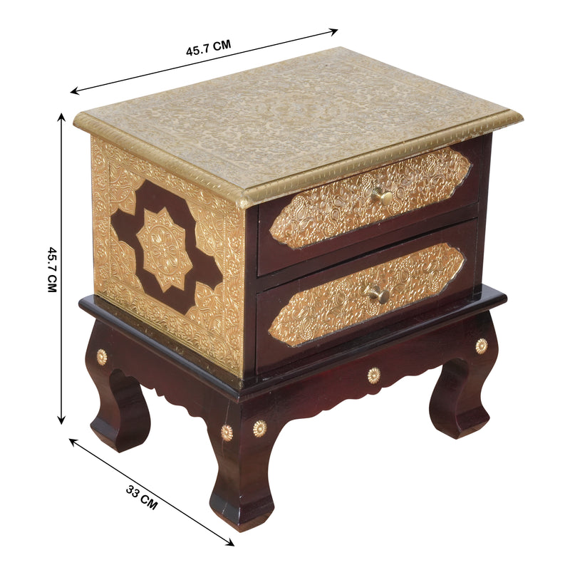 The Mughal Trunk - Brass Inlay Wooden 2-Drawer Accent Chest