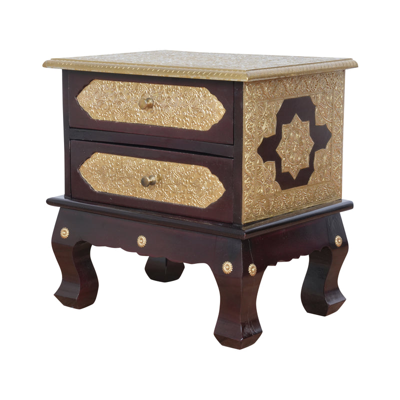 The Mughal Trunk - Brass Inlay Wooden 2-Drawer Accent Chest