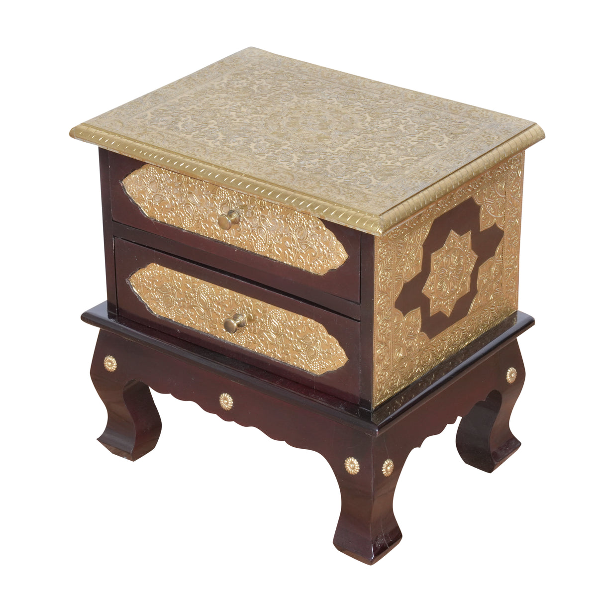The Mughal Trunk - Brass Inlay Wooden 2-Drawer Accent Chest