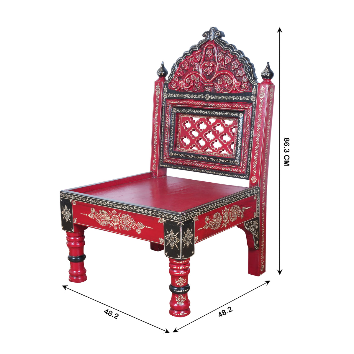 Hand-Painted Rajasthani Wooden Royal Accent Chair | Embossed Chowki Seating