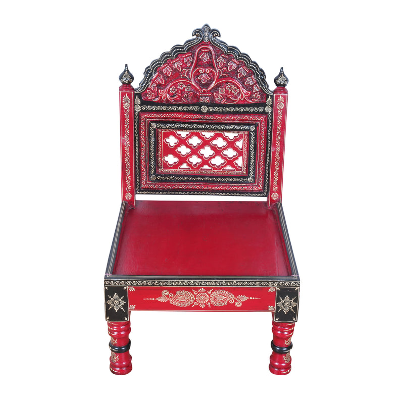 Hand-Painted Rajasthani Wooden Royal Accent Chair | Embossed Chowki Seating