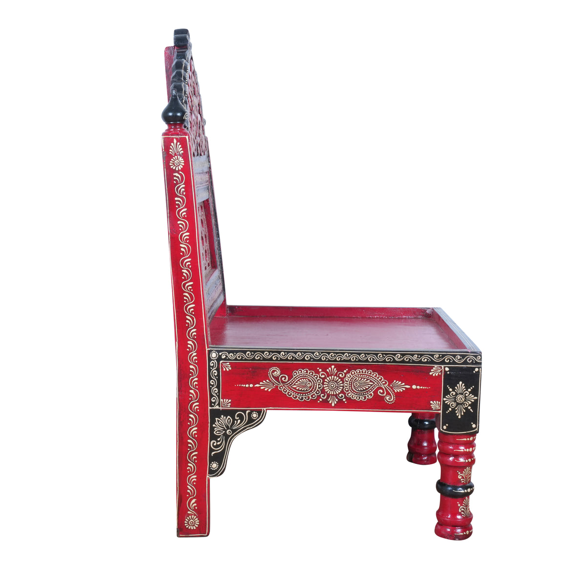 Hand-Painted Rajasthani Wooden Royal Accent Chair | Embossed Chowki Seating