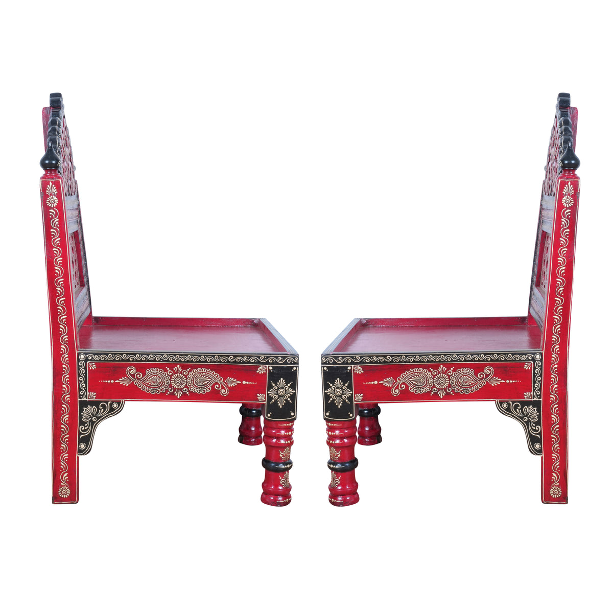 Hand-Painted Rajasthani Wooden Royal Accent Chair | Embossed Chowki Seating