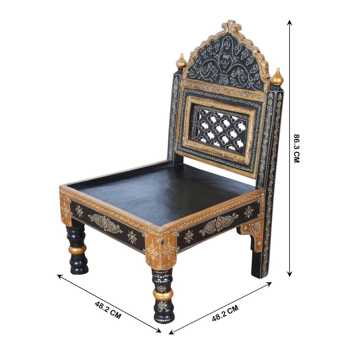 Hand-Painted Rajasthani Wooden Royal Accent Chair | Embossed Chowki Seating