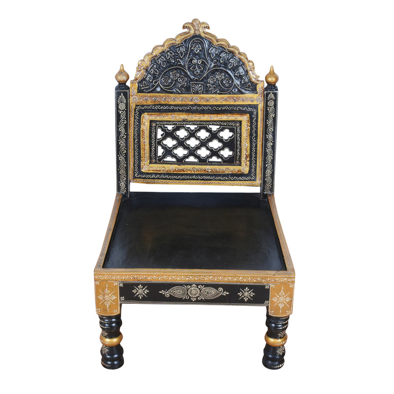 Hand-Painted Rajasthani Wooden Royal Accent Chair | Embossed Chowki Seating