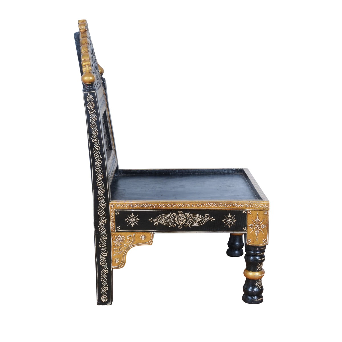 Hand-Painted Rajasthani Wooden Royal Accent Chair | Embossed Chowki Seating