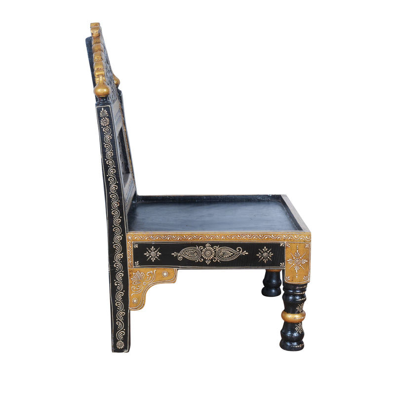 Hand-Painted Rajasthani Wooden Royal Accent Chair | Embossed Chowki Seating