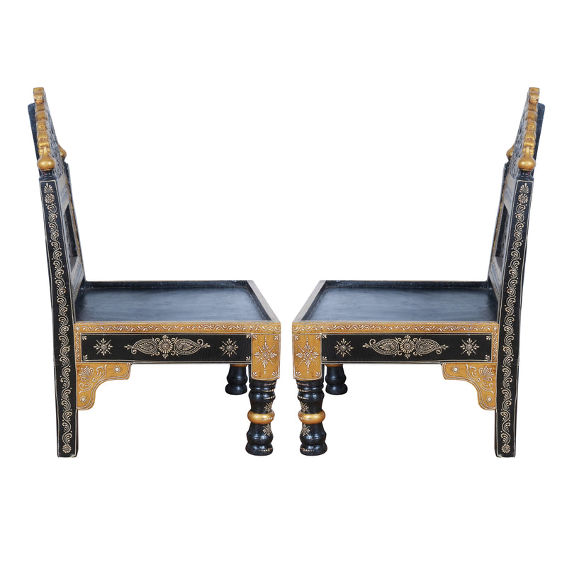 Hand-Painted Rajasthani Wooden Royal Accent Chair | Embossed Chowki Seating